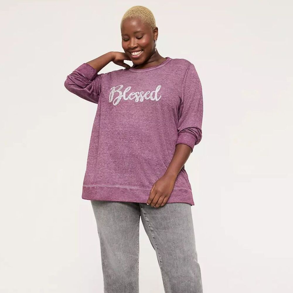 Lane Bryant Purple Embellished Blessed Graphic Sweatshirt 26/28